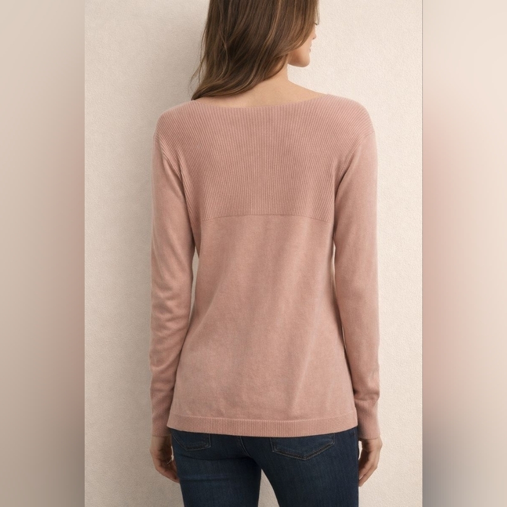 Max Studio Rose Pink Knit Top With Floral Applique / Size L / NWT - Picture 2 of 7